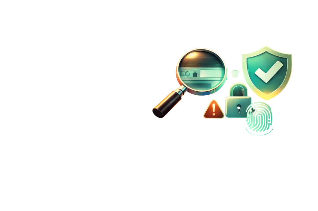 Full-width website verification banner with security icons across the background for official site checks